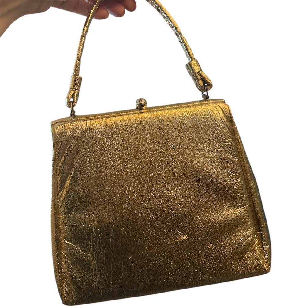 Vintage GARAY Gold Foil Structured Handbag | Mid-Century Kiss-Lock Evening Purse